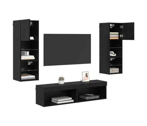 Televizoriaus Sieninis Modulis 6 Pcs Juodas Ąžuolas