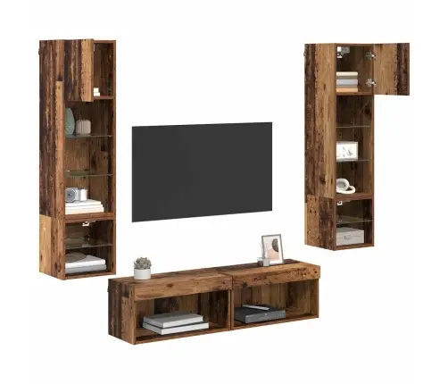 Tv Sienas Stiprinājums 6 Pcs Vecs Koks Inženierijas Koks Vidaxl