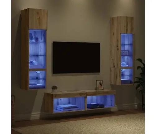 Teleri Seinakapp Led -Ribatuledega 6 Pcs Käsitööpuu Tehispuit