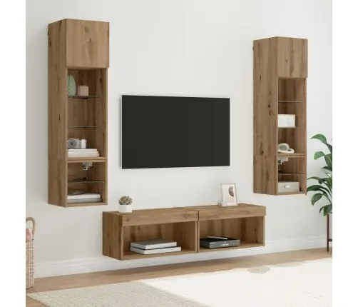 Teleri Seinakapp Led -Ribatuledega 6 Pcs Käsitööpuu Tehispuit