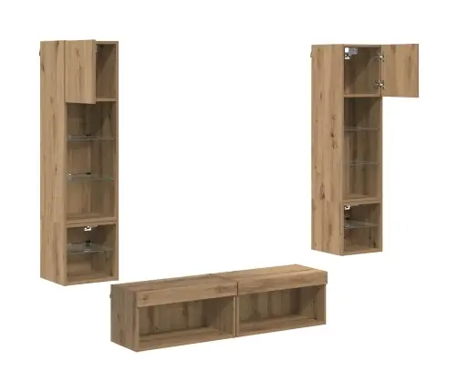 Teleri Seinakapp Led -Ribatuledega 6 Pcs Käsitööpuu Tehispuit