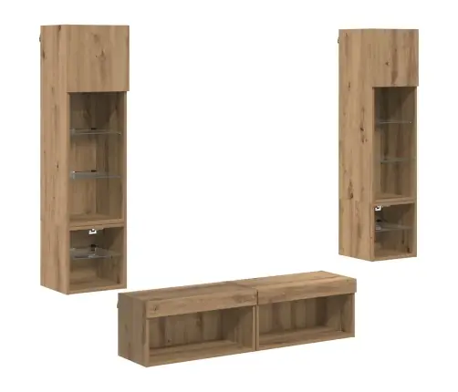 Teleri Seinakapp Led -Ribatuledega 6 Pcs Käsitööpuu Tehispuit