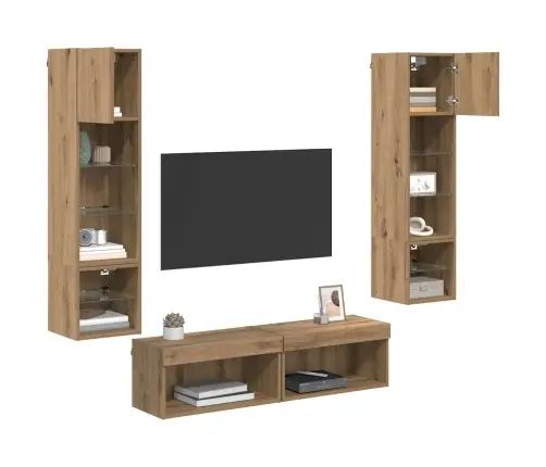 Teleri Seinakapp Led -Ribatuledega 6 Pcs Käsitööpuu Tehispuit