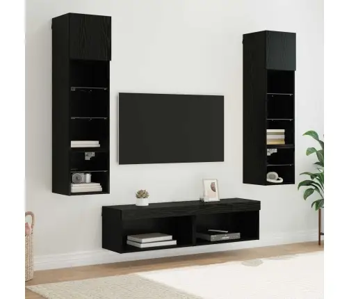 Tv Sienas Stiprinājums 6 Pcs Melns Ozolkoks Inženierijas Koks Vidaxl