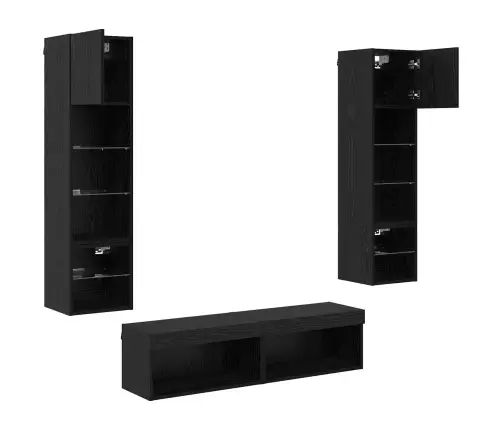 Tv Sienas Stiprinājums 6 Pcs Melns Ozolkoks Inženierijas Koks Vidaxl