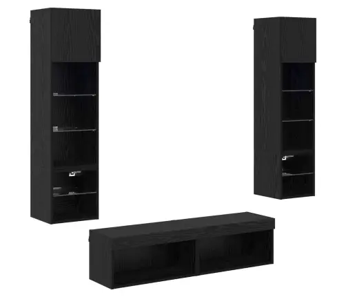 Tv Sienas Stiprinājums 6 Pcs Melns Ozolkoks Inženierijas Koks Vidaxl