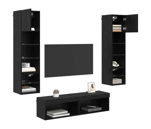 Tv Sienas Stiprinājums 6 Pcs Melns Ozolkoks Inženierijas Koks Vidaxl