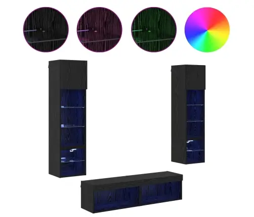 Tv Sienas Stiprinājums 6 Pcs Melns Ozolkoks Inženierijas Koks Vidaxl