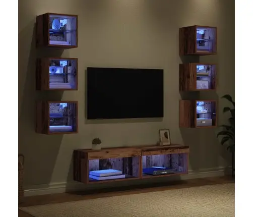 Televizora Skapīša Ar Atvilktni 8 Pcs Vecs Koks Stikls Vidaxl