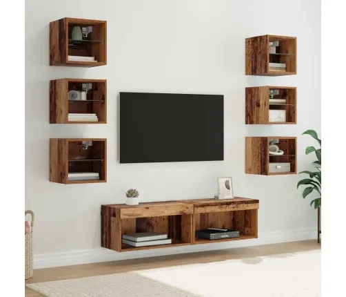 Televizora Skapīša Ar Atvilktni 8 Pcs Vecs Koks Stikls Vidaxl