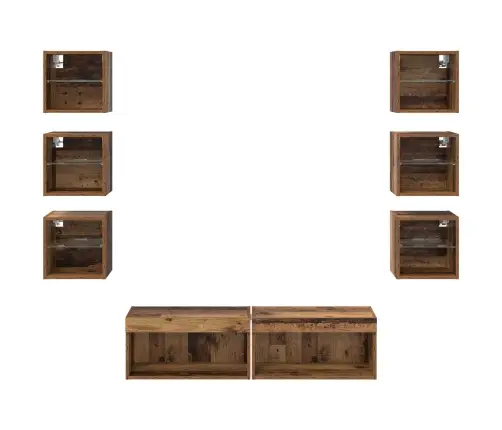 Televizora Skapīša Ar Atvilktni 8 Pcs Vecs Koks Stikls Vidaxl