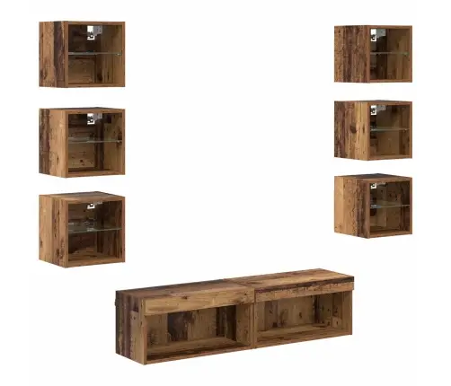 Televizora Skapīša Ar Atvilktni 8 Pcs Vecs Koks Stikls Vidaxl