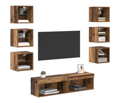 Televizora Skapīša Ar Atvilktni 8 Pcs Vecs Koks Stikls Vidaxl