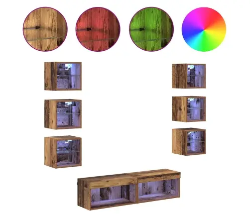 Televizora Skapīša Ar Atvilktni 8 Pcs Vecs Koks Stikls Vidaxl