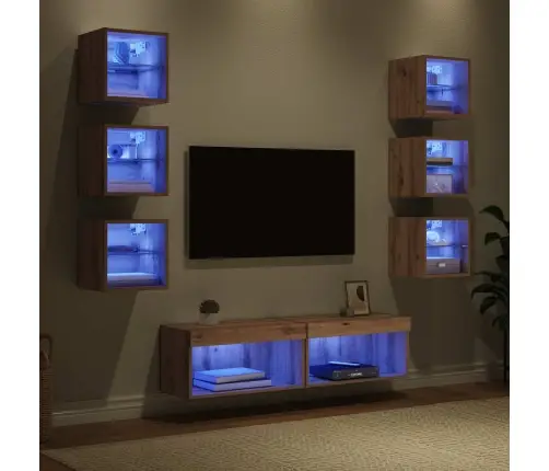 Televizora Skapīša Ar Atvilktni 8 Pcs Artisānā Ozols Stikls Vidaxl