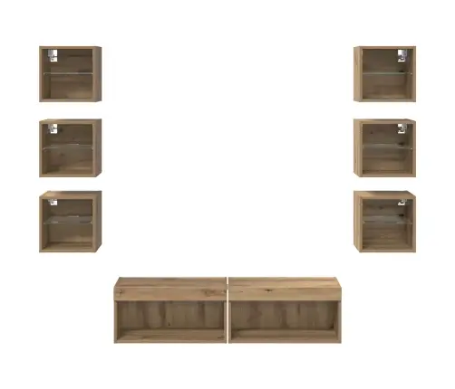 Televizora Skapīša Ar Atvilktni 8 Pcs Artisānā Ozols Stikls Vidaxl