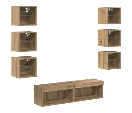 Televizora Skapīša Ar Atvilktni 8 Pcs Artisānā Ozols Stikls Vidaxl