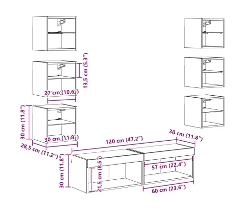 Televizora Skapīša Ar Atvilktni 8 Pcs Artisānā Ozols Stikls Vidaxl