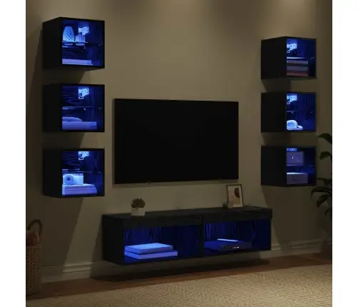 Televizora Skapīša Ar Atvilktni 8 Pcs Melns Ozolkoks Stikls Vidaxl