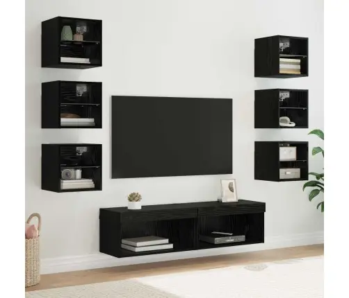 Televizora Skapīša Ar Atvilktni 8 Pcs Melns Ozolkoks Stikls Vidaxl