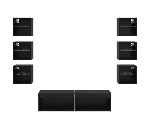 Televizora Skapīša Ar Atvilktni 8 Pcs Melns Ozolkoks Stikls Vidaxl