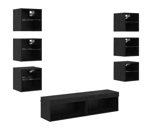 Televizora Skapīša Ar Atvilktni 8 Pcs Melns Ozolkoks Stikls Vidaxl