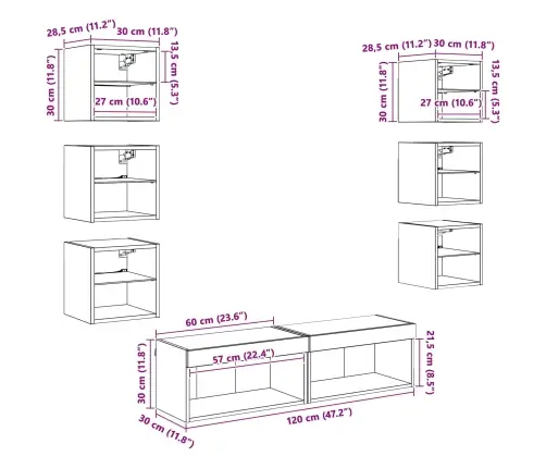 Televizora Skapīša Ar Atvilktni 8 Pcs Melns Ozolkoks Stikls Vidaxl