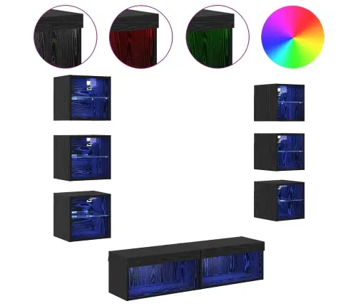 Televizora Skapīša Ar Atvilktni 8 Pcs Melns Ozolkoks Stikls Vidaxl