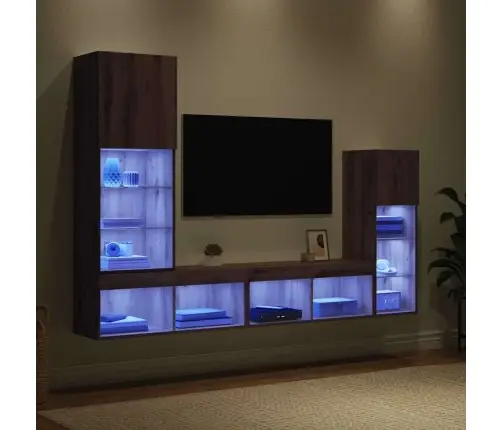 Tv Seinaüksused Led -Ribatuledega 4 Pcs Käsitööpuu Tehispuit