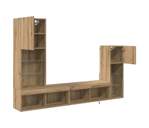 Tv Seinaüksused Led -Ribatuledega 4 Pcs Käsitööpuu Tehispuit