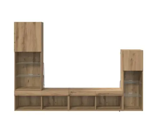 Tv Seinaüksused Led -Ribatuledega 4 Pcs Käsitööpuu Tehispuit