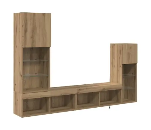 Tv Seinaüksused Led -Ribatuledega 4 Pcs Käsitööpuu Tehispuit