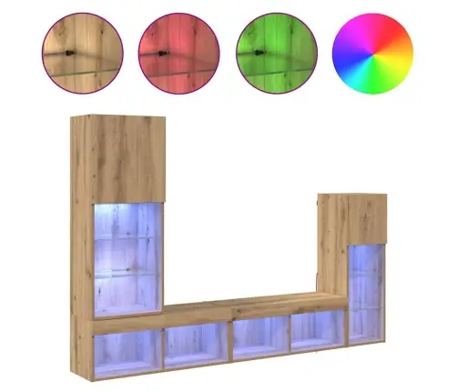 Tv Seinaüksused Led -Ribatuledega 4 Pcs Käsitööpuu Tehispuit