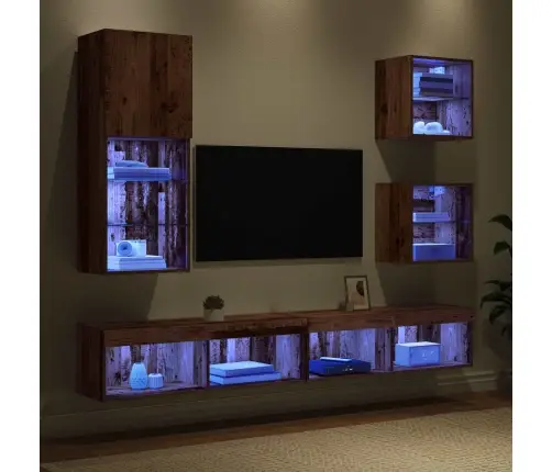 Televizorių Sieniniai Baldai Su Led 5 Pcs Senovinis Medis