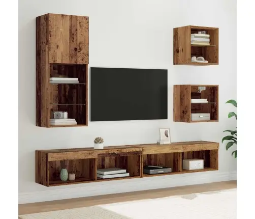 Televizorių Sieniniai Baldai Su Led 5 Pcs Senovinis Medis