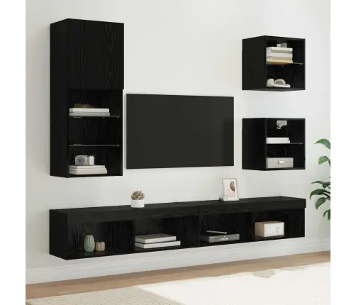 Tv Seinakapid Koos Led-Iga 5 Pcs Must Tamm Tehispuit