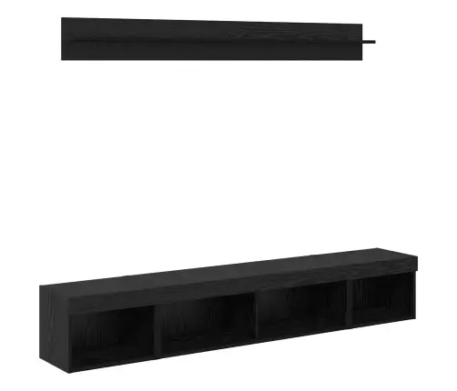 Tv Sieninio Kabineto Komplektas Su Led 5 Pcs Juodas Ąžuolas