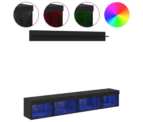 Tv Sieninio Kabineto Komplektas Su Led 5 Pcs Juodas Ąžuolas