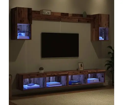 Tv Sienas Komplekti Ar Led 6 Pcs Vecs Koks Inženierijas Koks