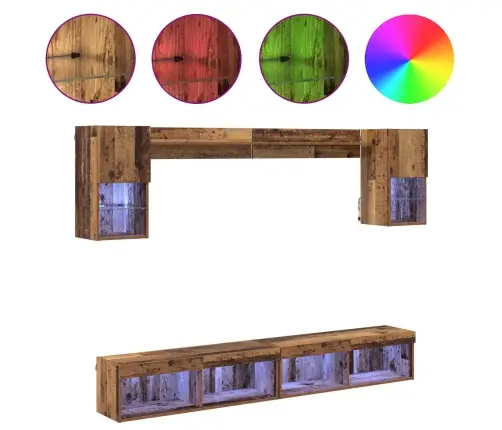 Tv Sienas Komplekti Ar Led 6 Pcs Vecs Koks Inženierijas Koks