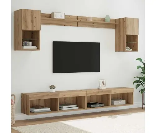 Tv Seinakapid Koos Led-Iga Lediga 6 Pcs Käsitööpuu Tehispuit