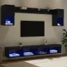 Tv Sienas Komplekti Ar Led 6 Pcs Melns Ozolkoks Inženierijas Koks