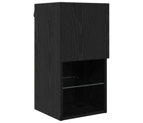 Tv Sienas Komplekti Ar Led 6 Pcs Melns Ozolkoks Inženierijas Koks