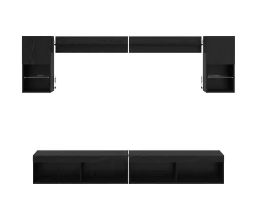 Tv Sienas Komplekti Ar Led 6 Pcs Melns Ozolkoks Inženierijas Koks