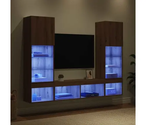 Tv Seinakapid Koos Led-Iga Lediga 5 Pcs Käsitööpuu Tehispuit