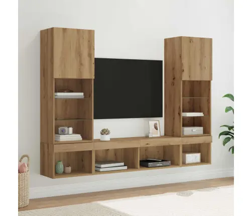 Tv Seinakapid Koos Led-Iga Lediga 5 Pcs Käsitööpuu Tehispuit