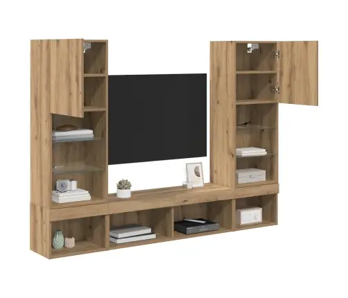 Tv Seinakapid Koos Led-Iga Lediga 5 Pcs Käsitööpuu Tehispuit