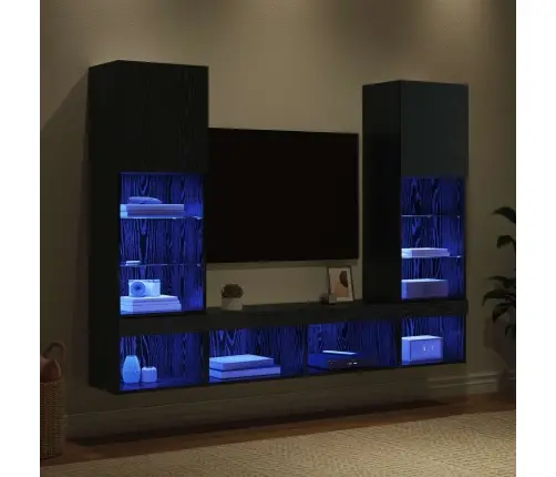 Tv Sienas Komplekti Ar Led 5 Pcs Melns Ozolkoks 40,5 X 30 X 102 Cm