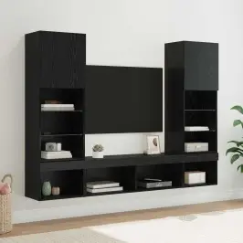Tv Sienas Komplekti Ar Led 5 Pcs Melns Ozolkoks 40,5 X 30 X 102 Cm