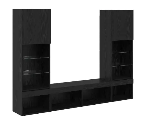 Tv Sienas Komplekti Ar Led 5 Pcs Melns Ozolkoks 40,5 X 30 X 102 Cm